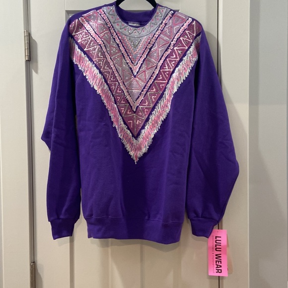 Lulu Wear Large sweatshirt nwt vintage costal grandma 90s puffy paint - Picture 1 of 11